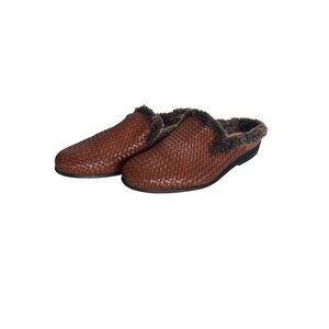 Taft Mens Slipper Shoe Size 45 Brown Woven Leather Slip on New